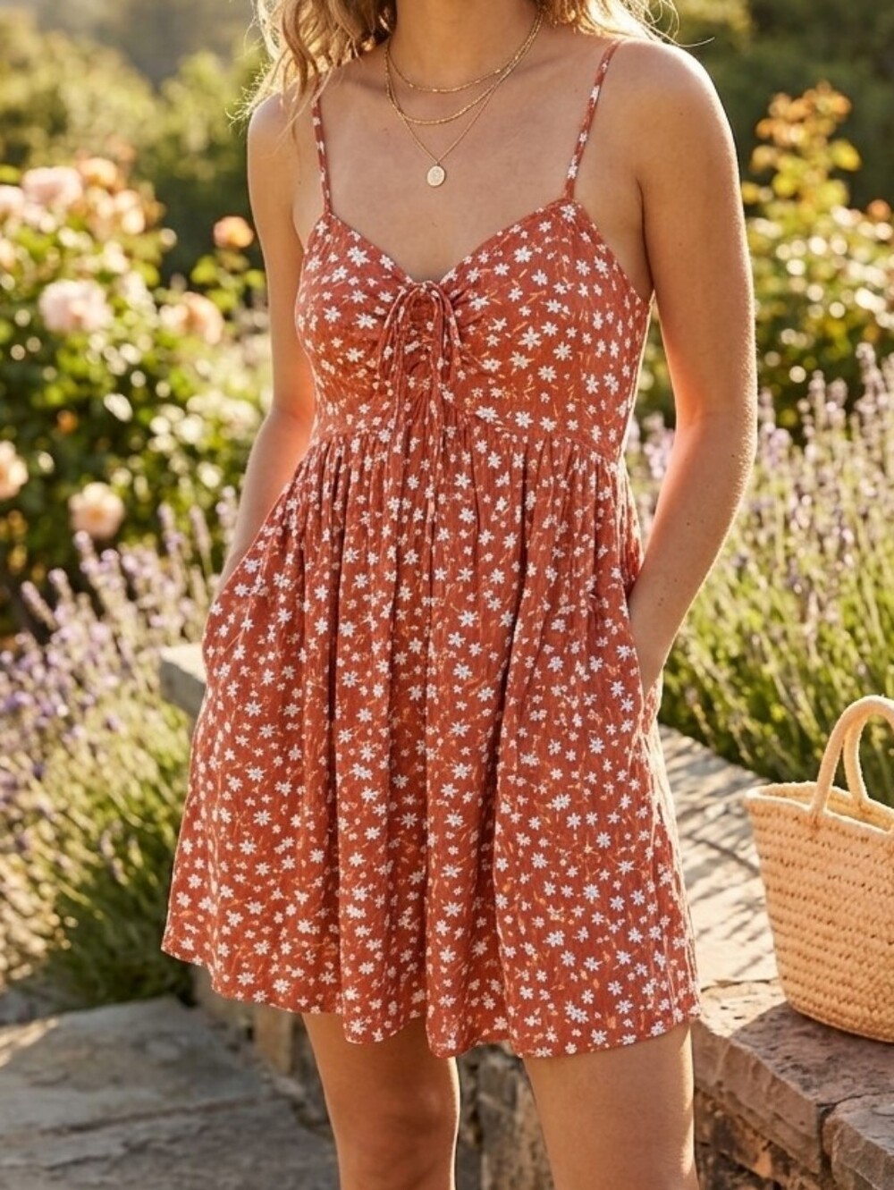 Billabong Rust-Orange Floral Tiered Sundress